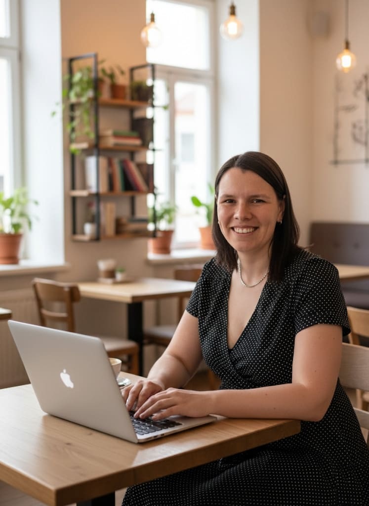 Lucie při práci v kavárně